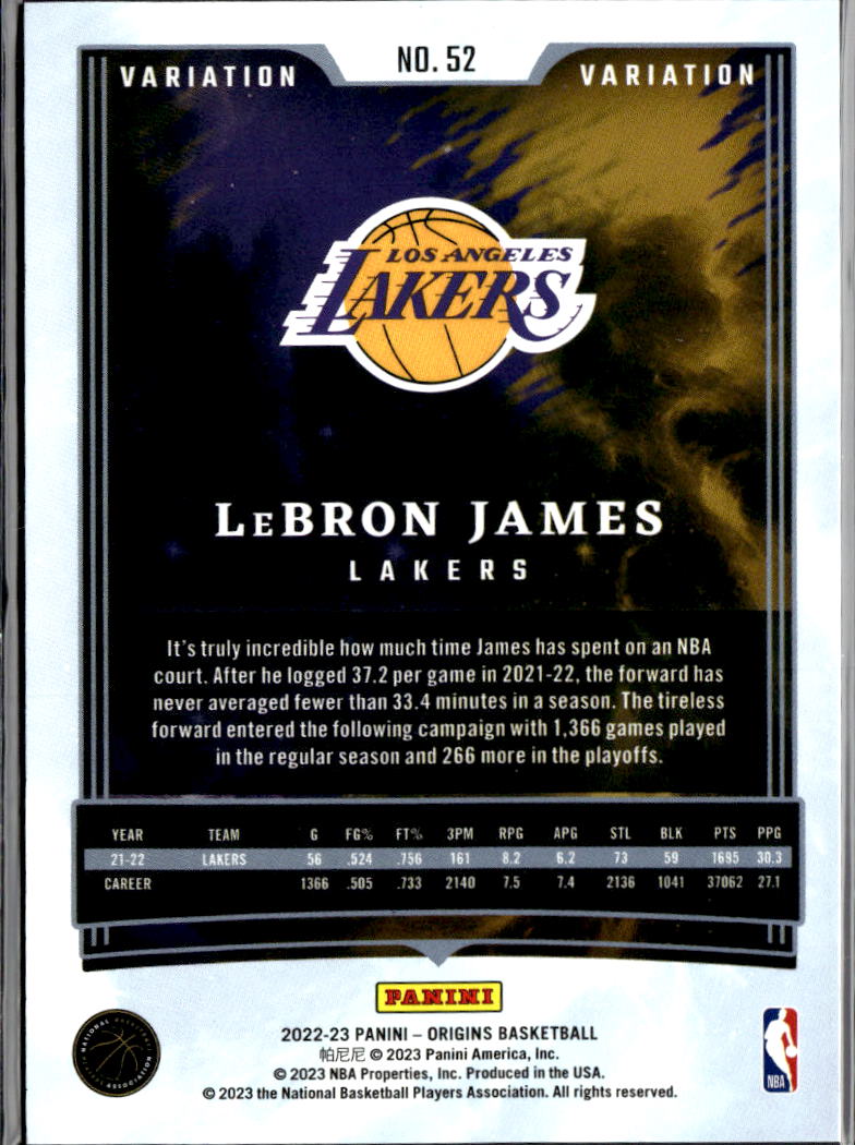 LeBron James 2022-23 Origins Variation #52 Los Angeles Lakers