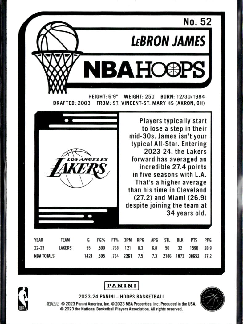 LeBron James 2023-24 NBA Hoops Red 76/99 Los Angeles Lakers
