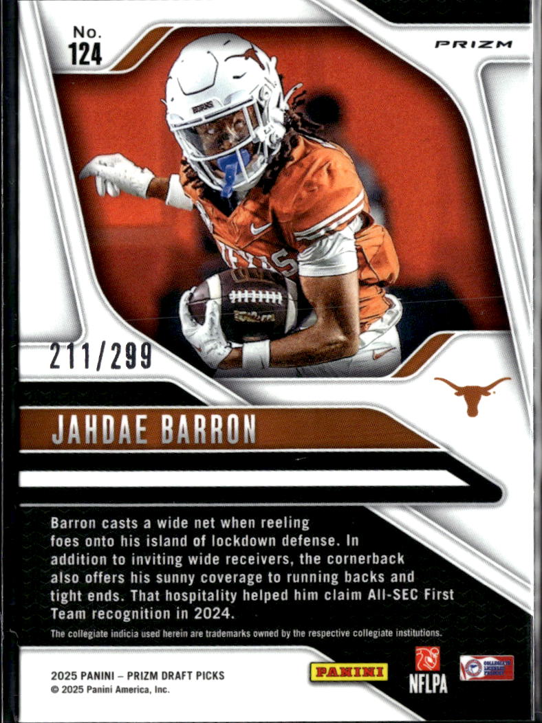 Jahdae Barron 2025 Prizm Draft Picks RC Blue Wave 211/299 Texas Longhorns