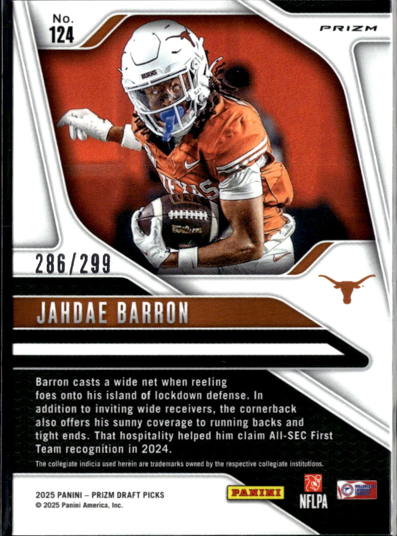 Jahdae Barron 2025 Prizm Draft Picks RC Blue Wave 286/299 Texas Longhorns
