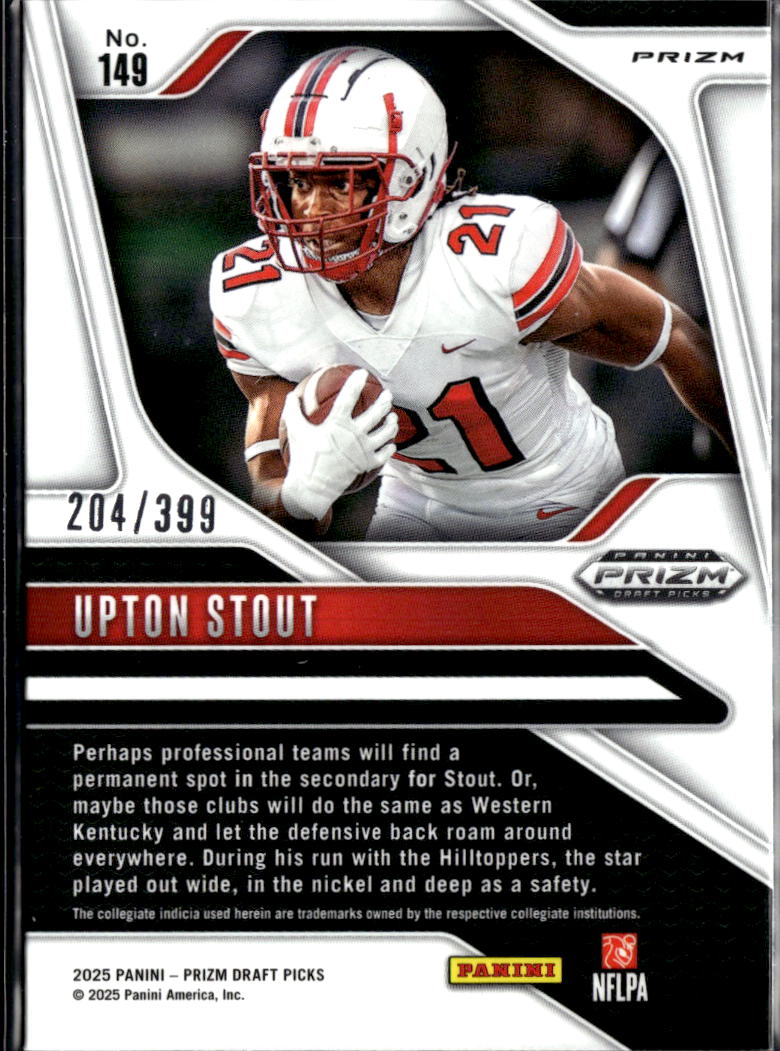 Upton Stout 2025 Prizm Draft Picks RC Red 204/399 Western Kentucky Hilltoppers