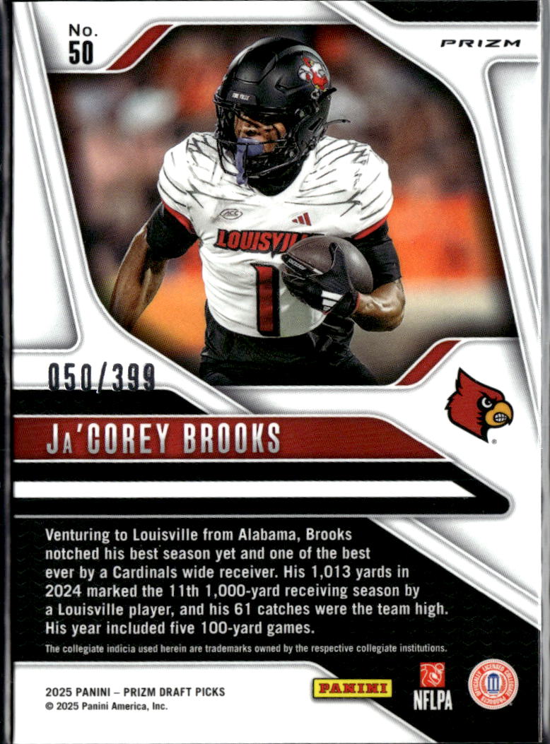 Ja'Corey Brooks 2025 Prizm Draft Picks RC Red /399 Louisville Cardinals