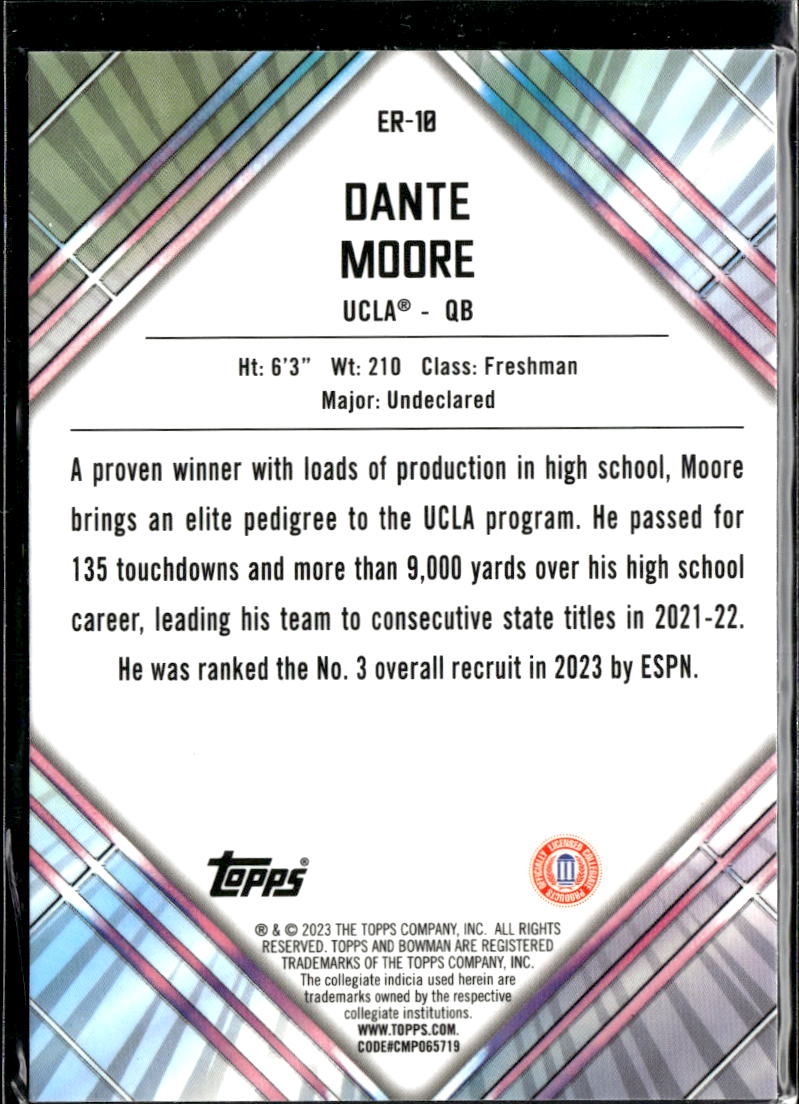 Dante Moore 2023 Bowman Chrome Unexpected Delights Early Risers RC UCLA Bruins