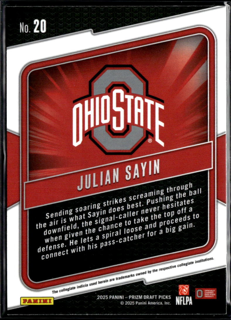 Julian Sayin 2025 Panini Prizm Draft Picks Hype RC Rookie Ohio State Buckeyes