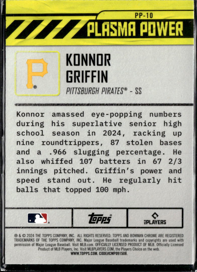 Konnor Griffin 2024 Bowman Chrome Plasma Power RC Pittsburgh Pirates