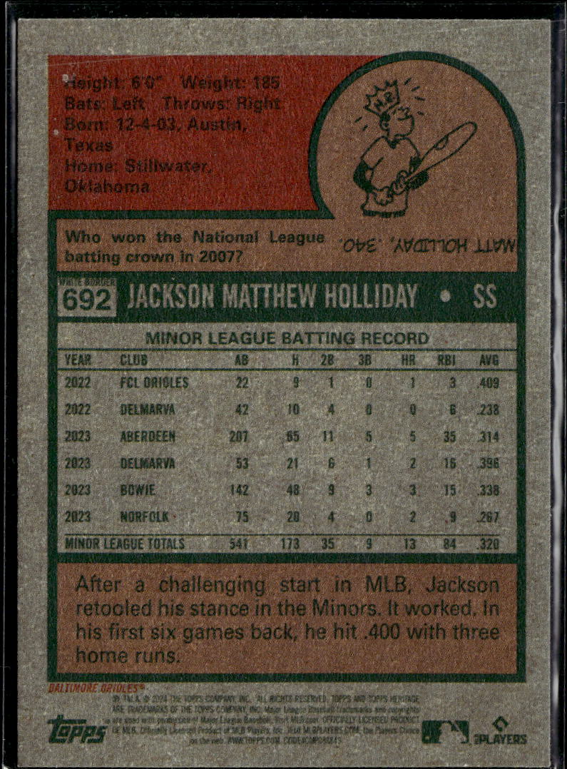 Jackson Holliday 2024 Topps Heritage Aqua Rookie RC Baltimore Orioles