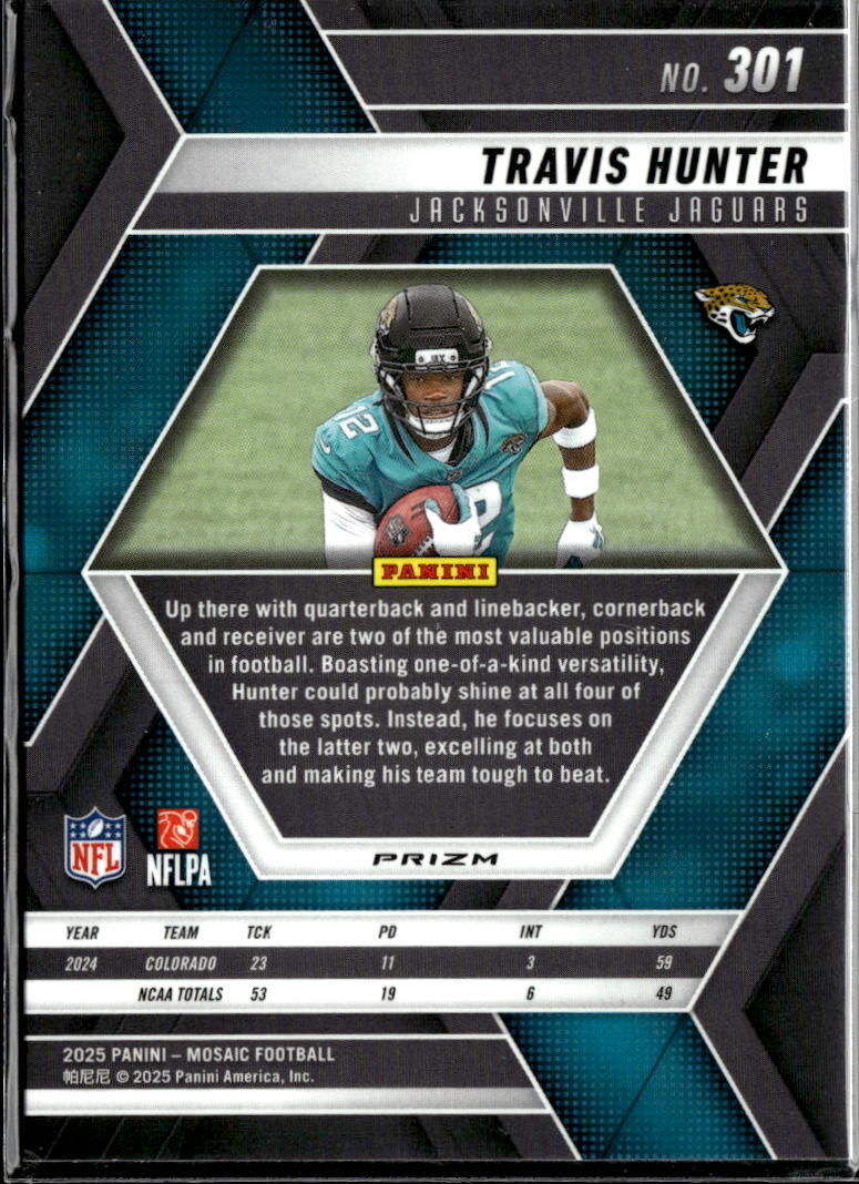 Travis Hunter 2025 Mosaic Blue Scope Prizm Rookie RC Jacksonville Jaguars