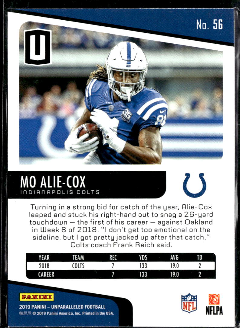 Mo Alie-Cox 2019 Panini Unparalleled Rookie RC Indianapolis Colts