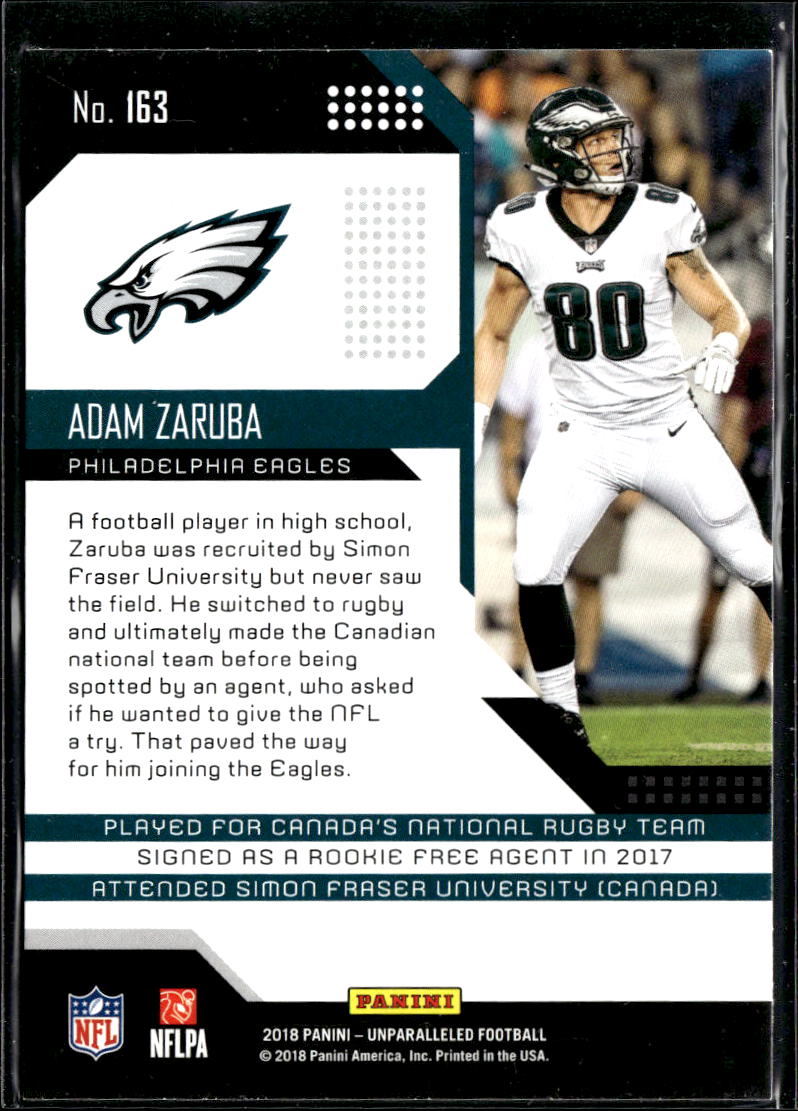 Adam Zaruba 2018 Panini Unparalleled Rookie RC Philadelphia Eagles