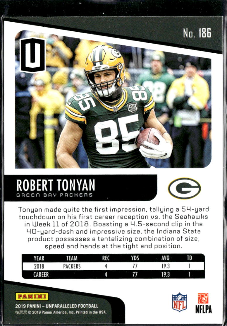 Robert Tonyan 2019 Panini Unparalleled Rookie RC Green Bay Packers