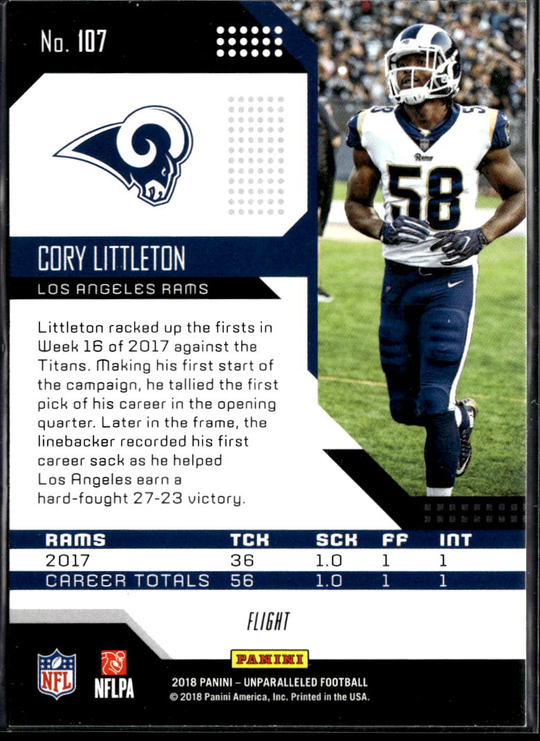 Cory Littleton 2018 Panini Unparalleled Rookie RC Flight Los Angeles Rams