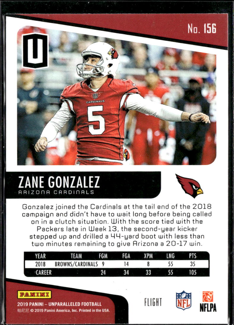 Zane Gonzalez 2019 Panini Unparalleled Rookie RC Arizona Cardinals