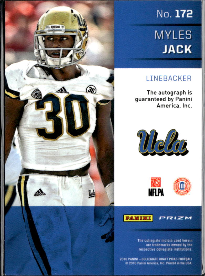 Myles Jack 2016 Prizm Draft Picks Auto Autograph RC Jaguars UCLA Bruins