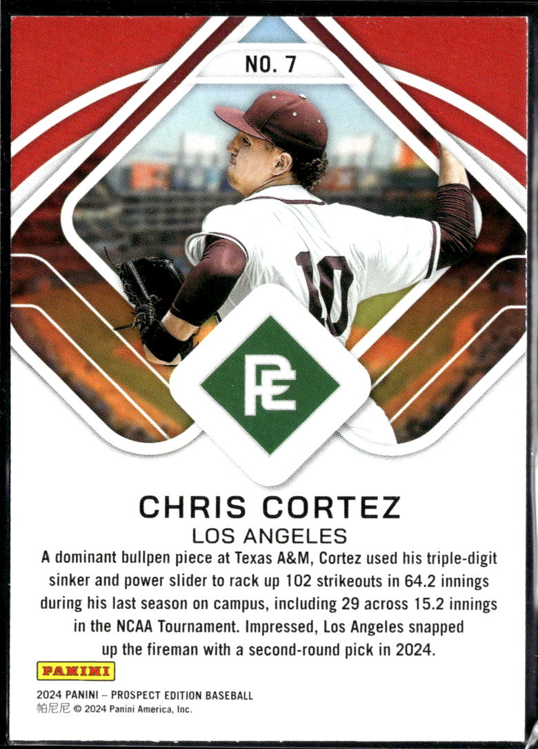 Chris Cortez 2024 Panini Prospect Edition RC 72/99 Texas A&M Aggies