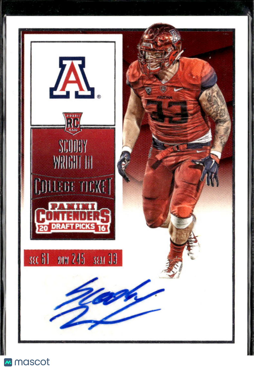 Scooby Wright III 2016 Contenders Draft Picks Auto Autograph RC Arizona Wildcats