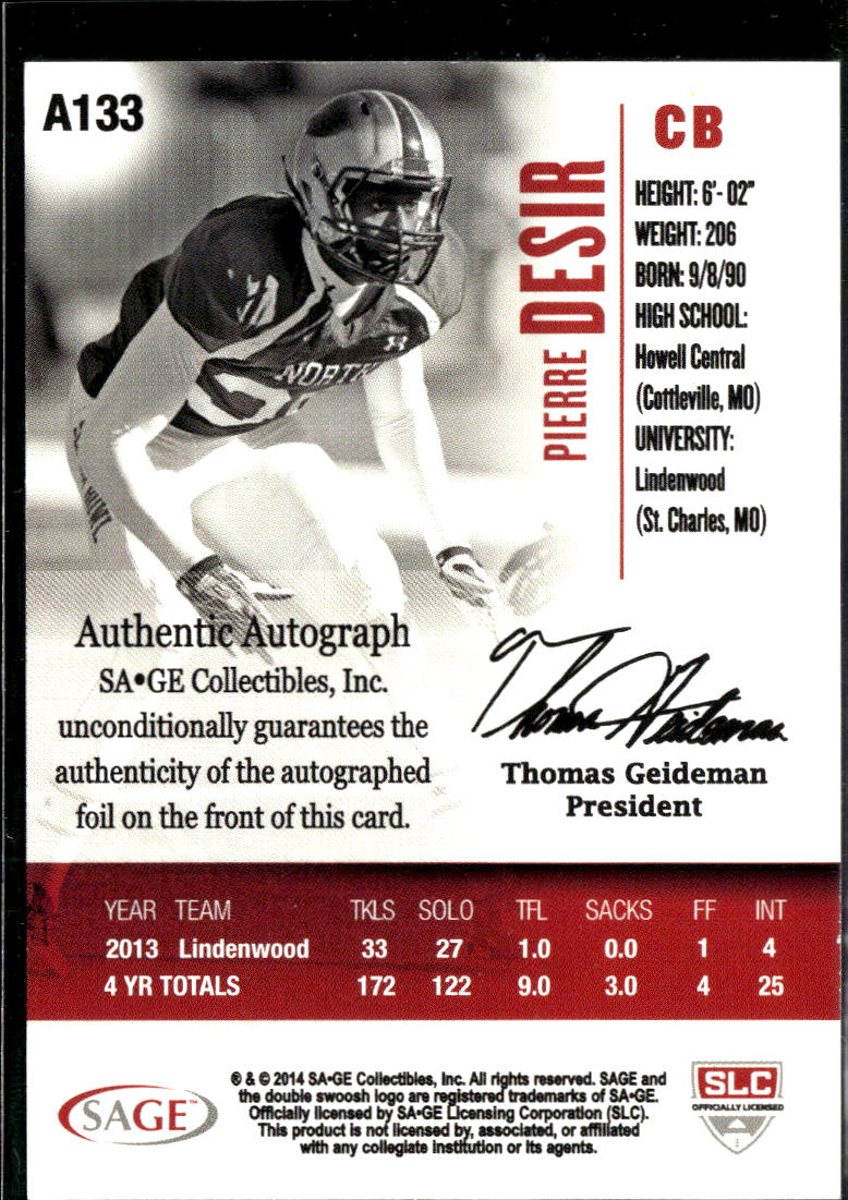 Pierre Desir 2014 SAGE HIT Auto Autograph RC Browns Lindenwood Lions