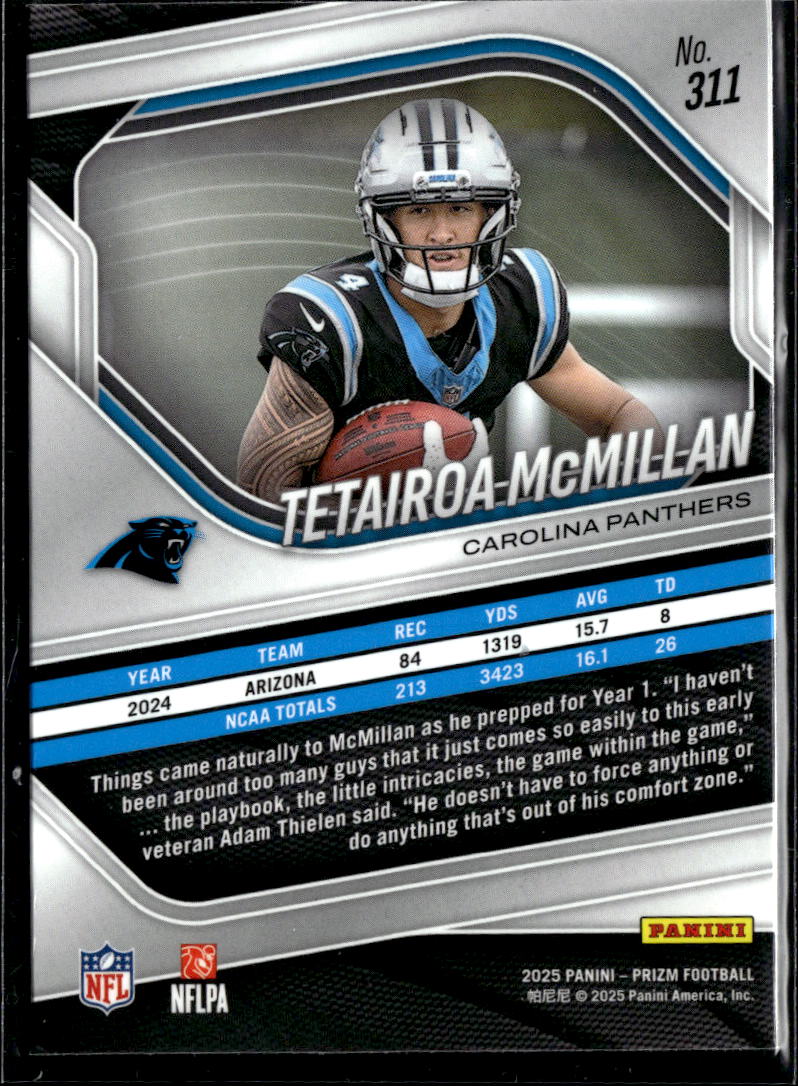 Tetairoa McMillan 2025 Panini Prizm Rookie RC Carolina Panthers