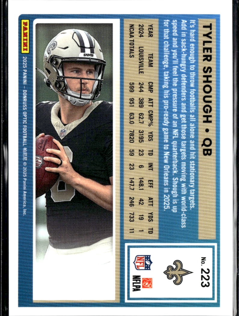Tyler Shough 2025 Optic Rated Rookie RC New Orleans Saints