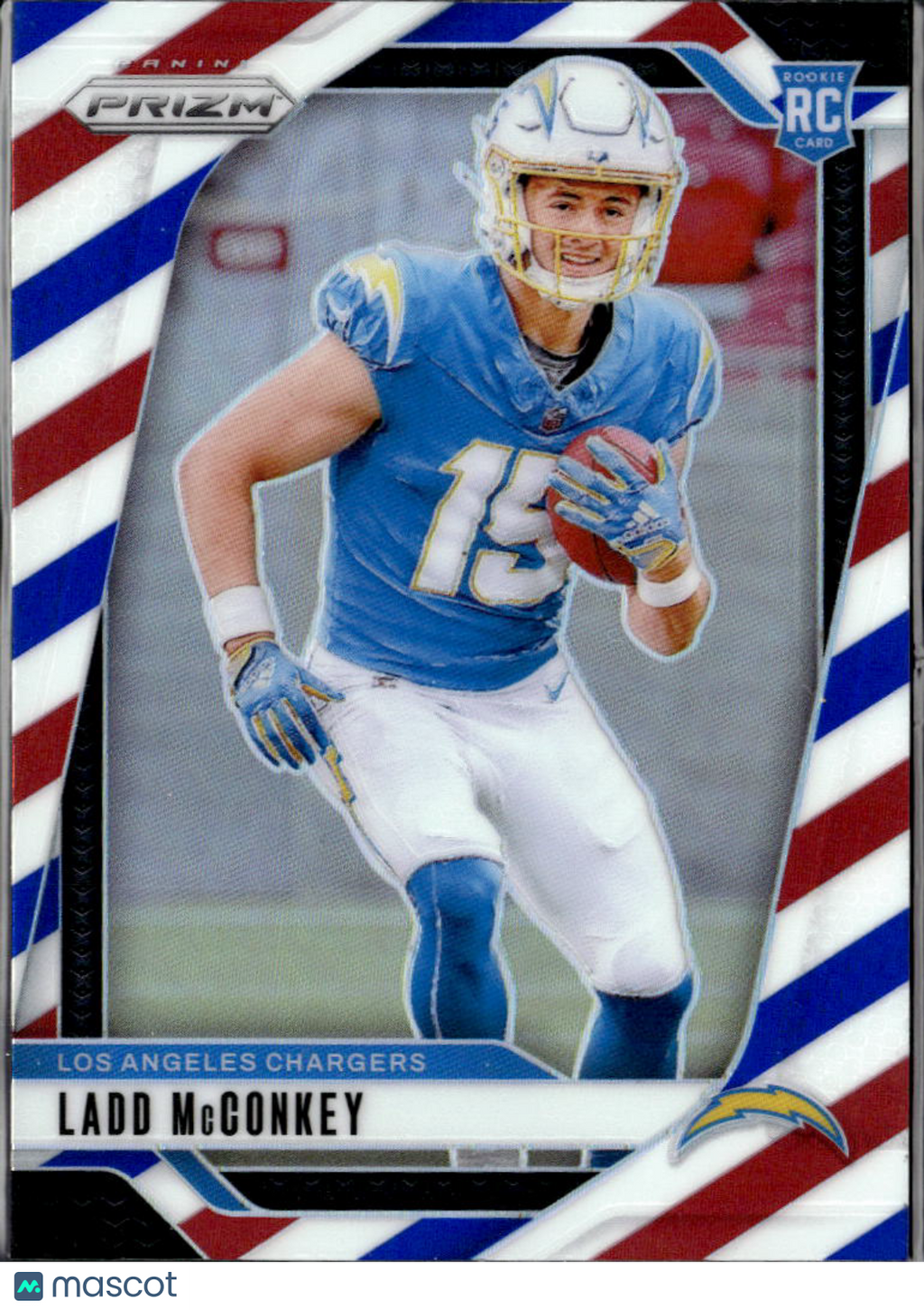 Ladd McConkey 2024 Prizm Red White and Blue RC Los Angeles Chargers