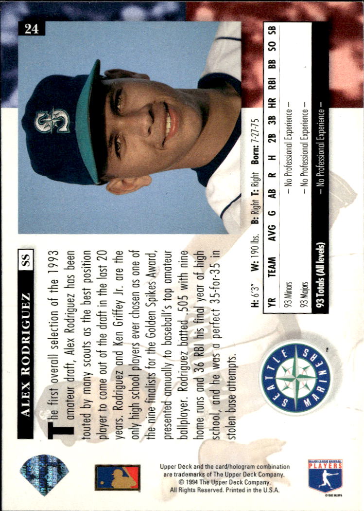 Alex Rodriguez 1994 Upper Deck Star Rookie RC Seattle Mariners