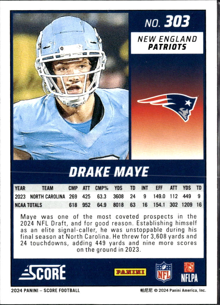 Drake Maye 2024 Score Rookie RC New England Patriots