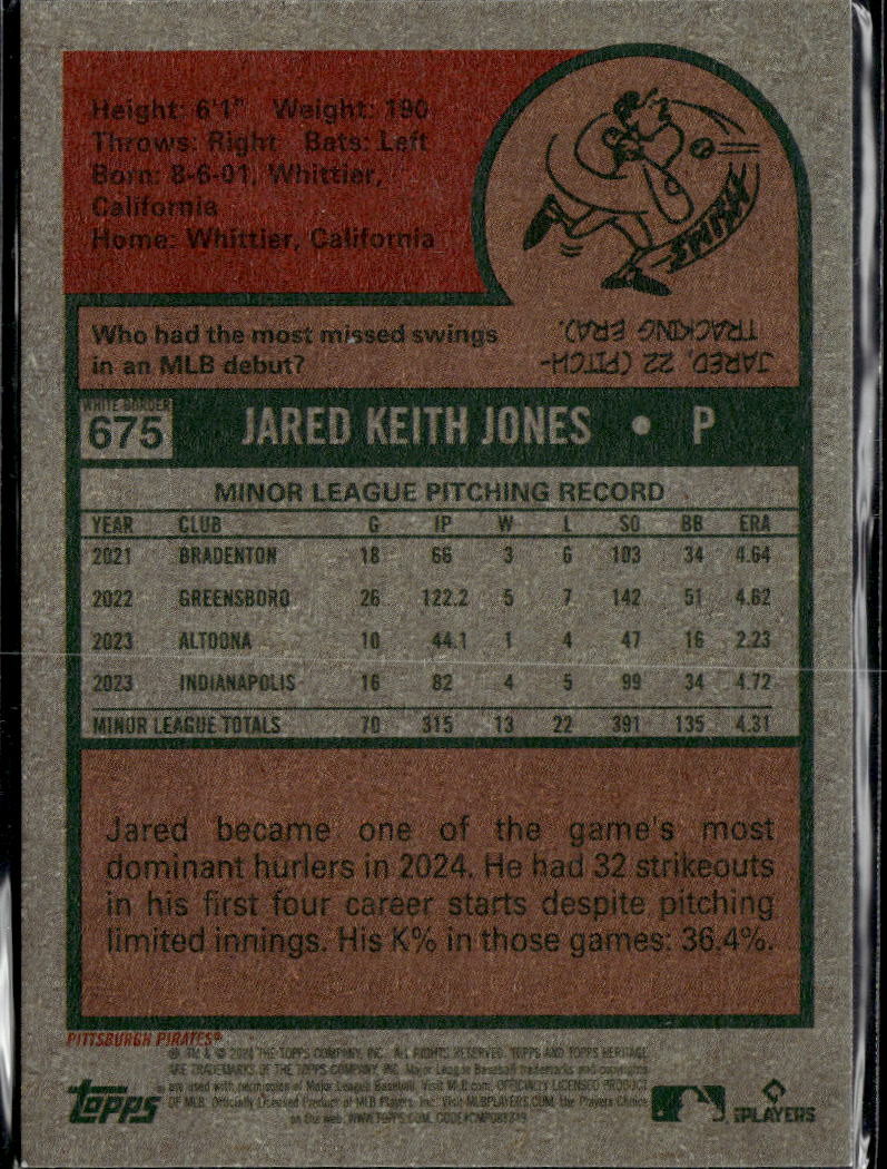 Jared Jones 2024 Topps Heritage Aqua Rookie RC SSP Pittsburgh Pirates
