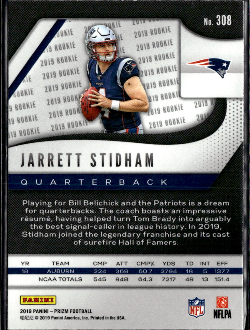 Jarrett Stidham 2019 Panini Prizm Rookie RC New England Patriots