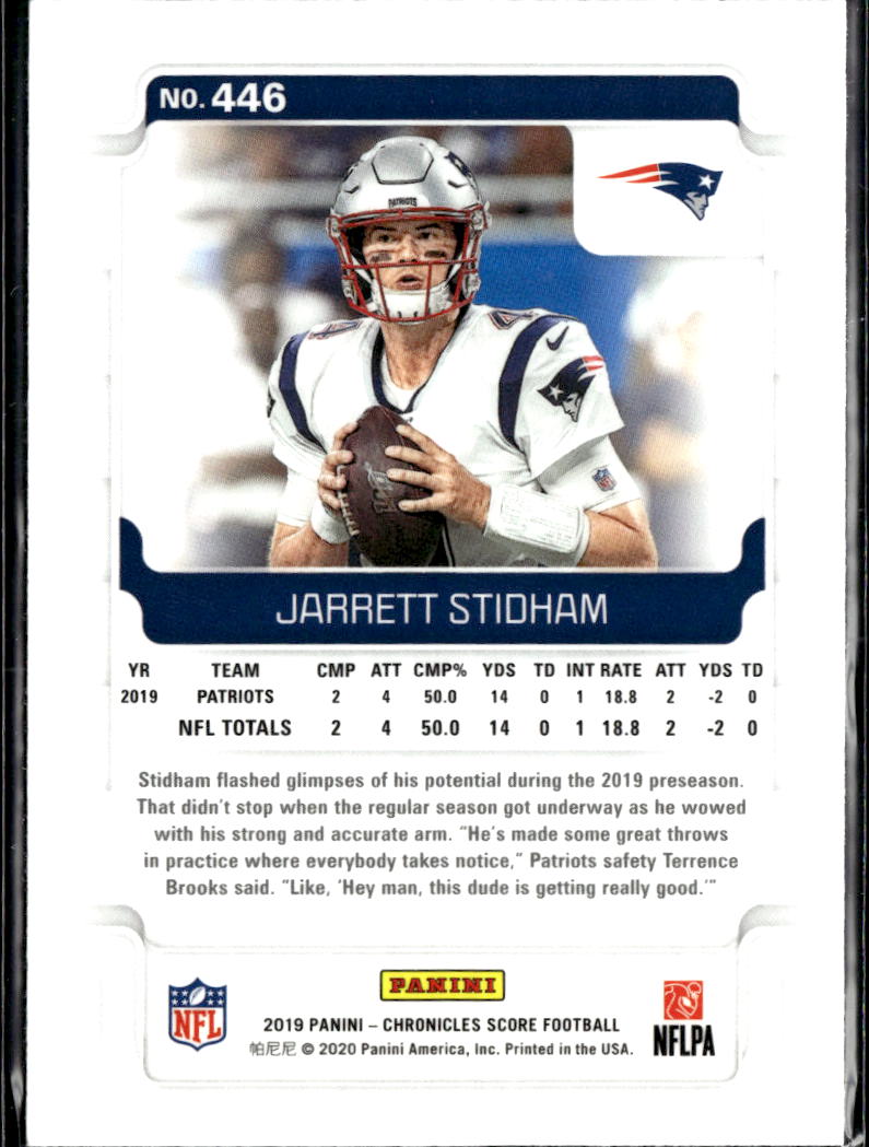 Jarrett Stidham 2020 Chronicles Score Rookie RC New England Patriots