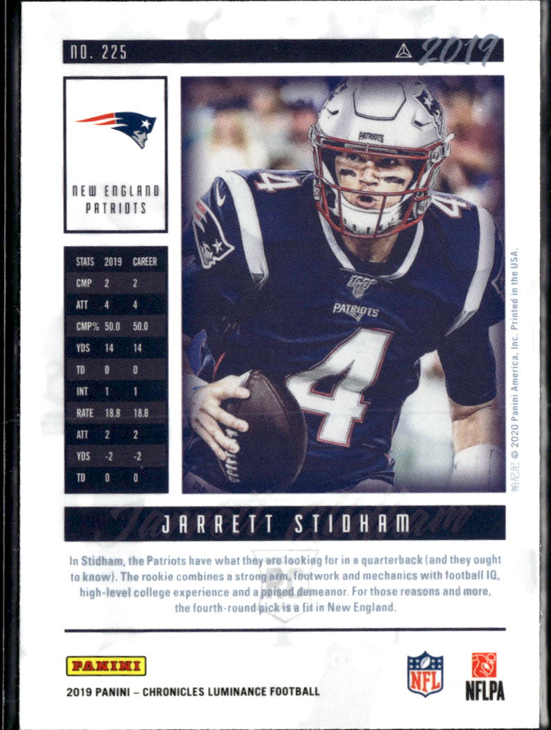 Jarrett Stidham 2020 Chronicles Luminance Rookie RC New England Patriots