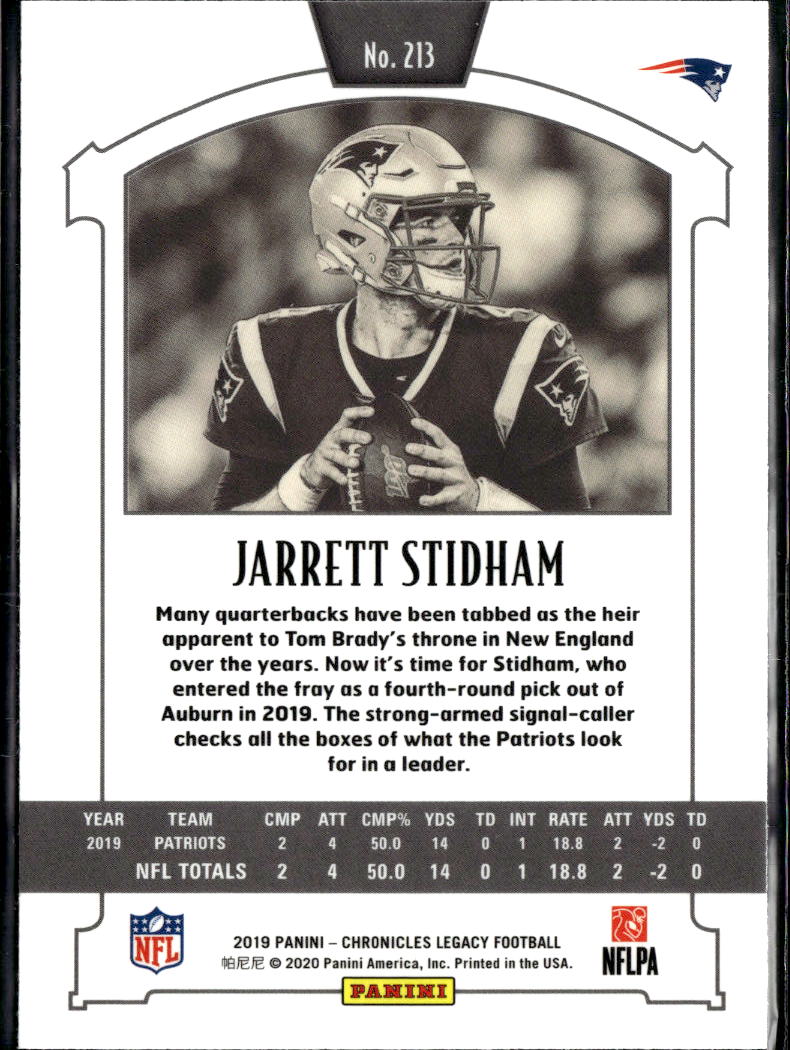 Jarrett Stidham 2020 Chronicles Legacy Rookie RC New England Patriots
