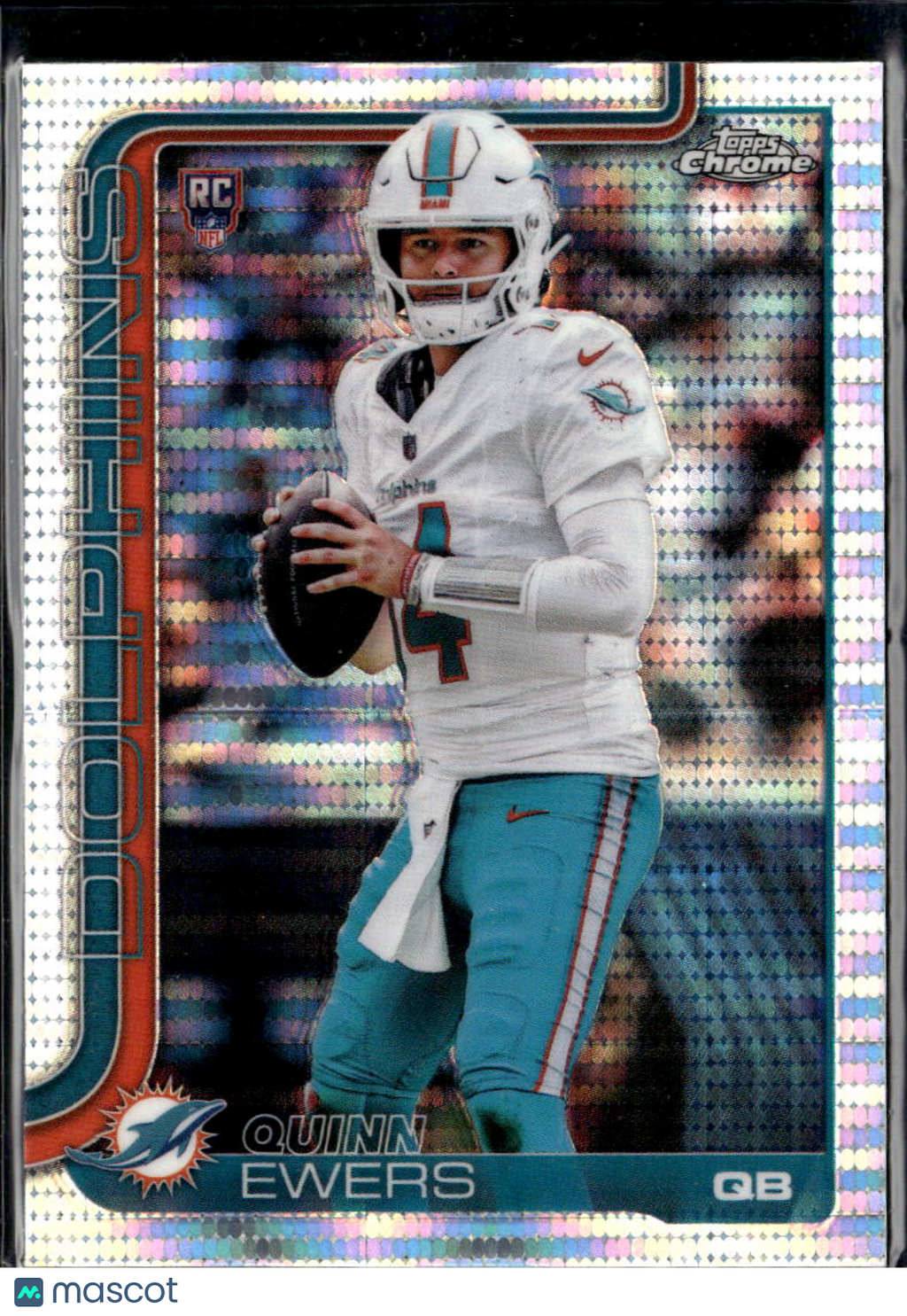 Quinn Ewers 2025 Topps Chrome RC Pulsar Refractor Miami Dolphins