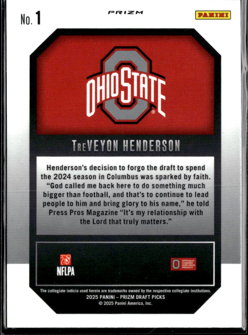 TreVeyon Henderson 2025 Prizm Draft Picks Rookie RC Gold Ice Ohio State Buckeyes