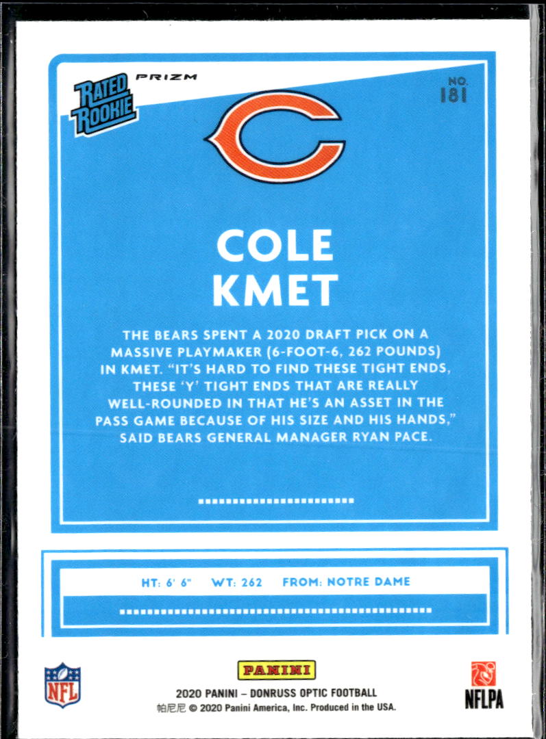 Cole Kmet 2020 Optic Rated Rookie RC Green Velocity Chicago Bears