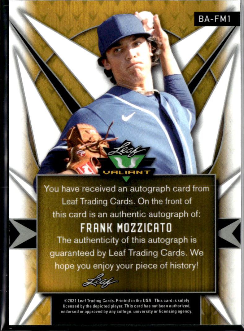 Frank Mozzicato 2021 Leaf Valiant RC Auto Autograph RC Kansas City Royals