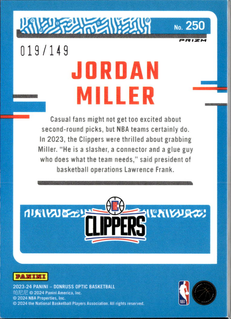Jordan Miller 2023-24 Optic Lime Green Rated Rookie RC /149 Los Angeles Clippers