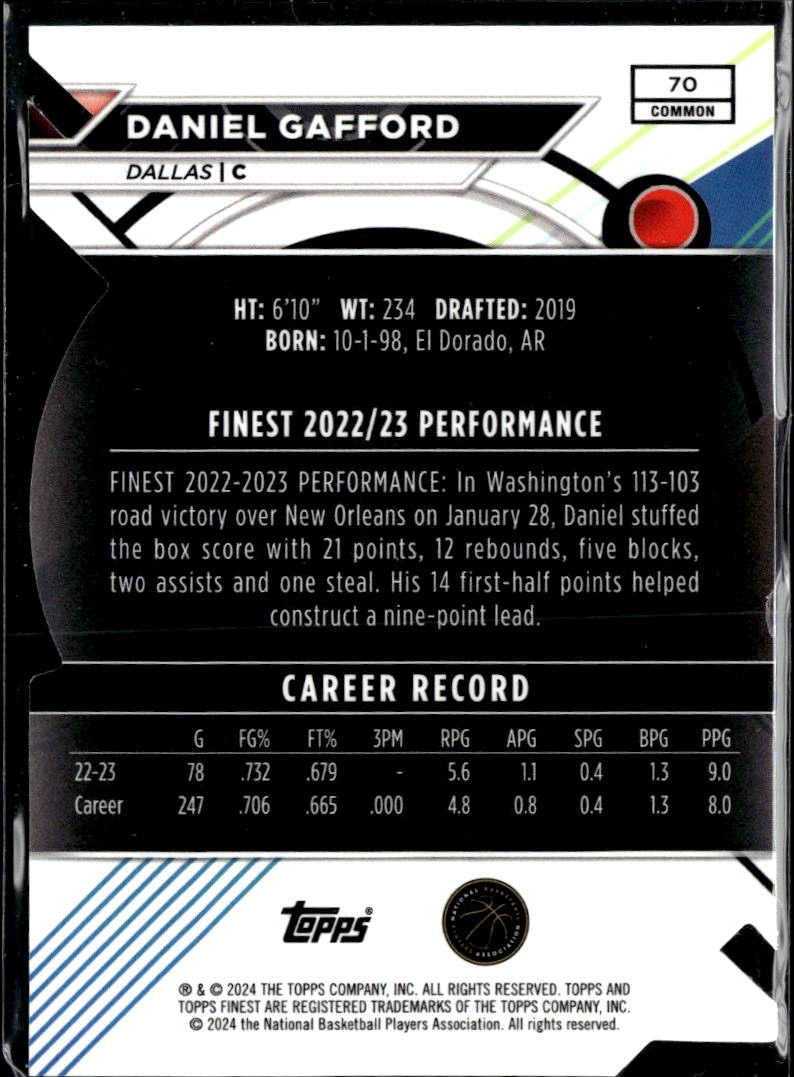 Daniel Gafford 2022 Topps Finest Die-Cut Refractor 51/74 Dallas Mavericks