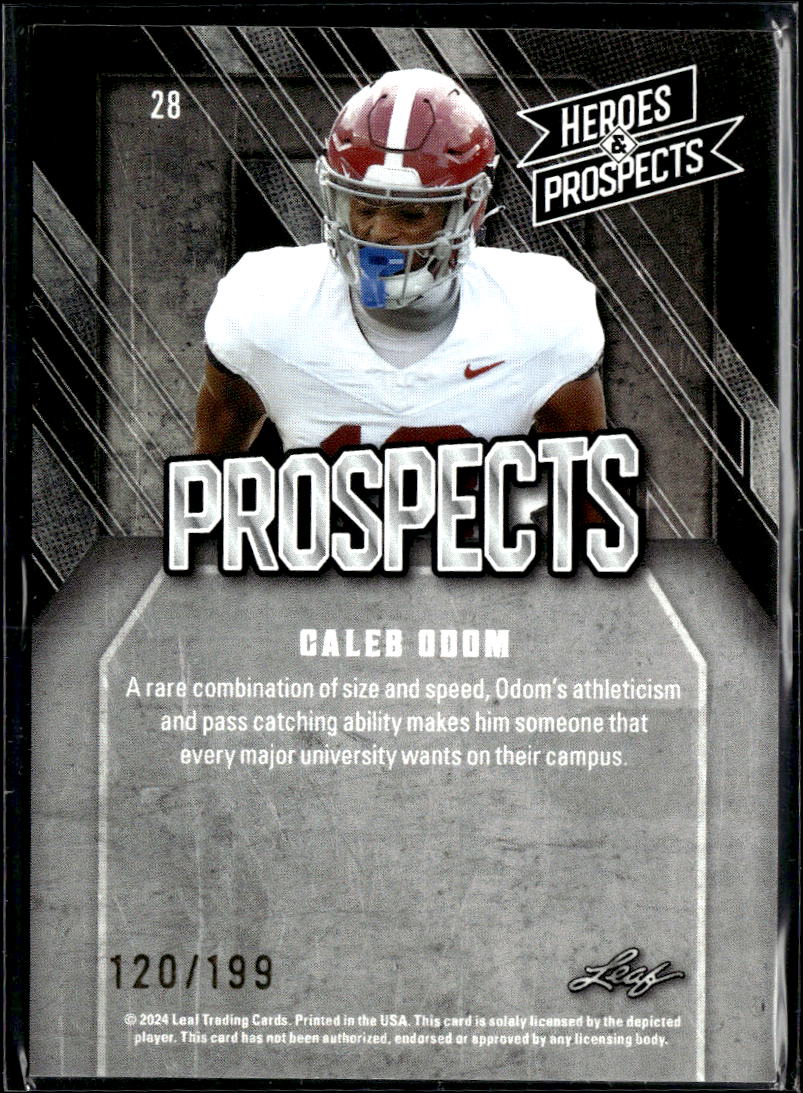 Caleb Odom 2024 Leaf Heroes & Prospects RC 120/199 Alabama Crimson Tide