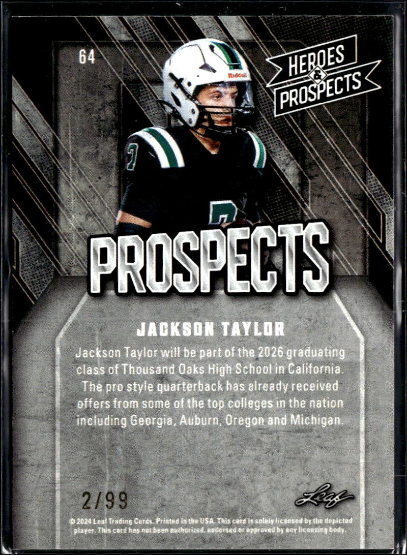 Jackson Taylor 2026 Leaf Heroes & Prospects Rookie RC 2/99 Boise State