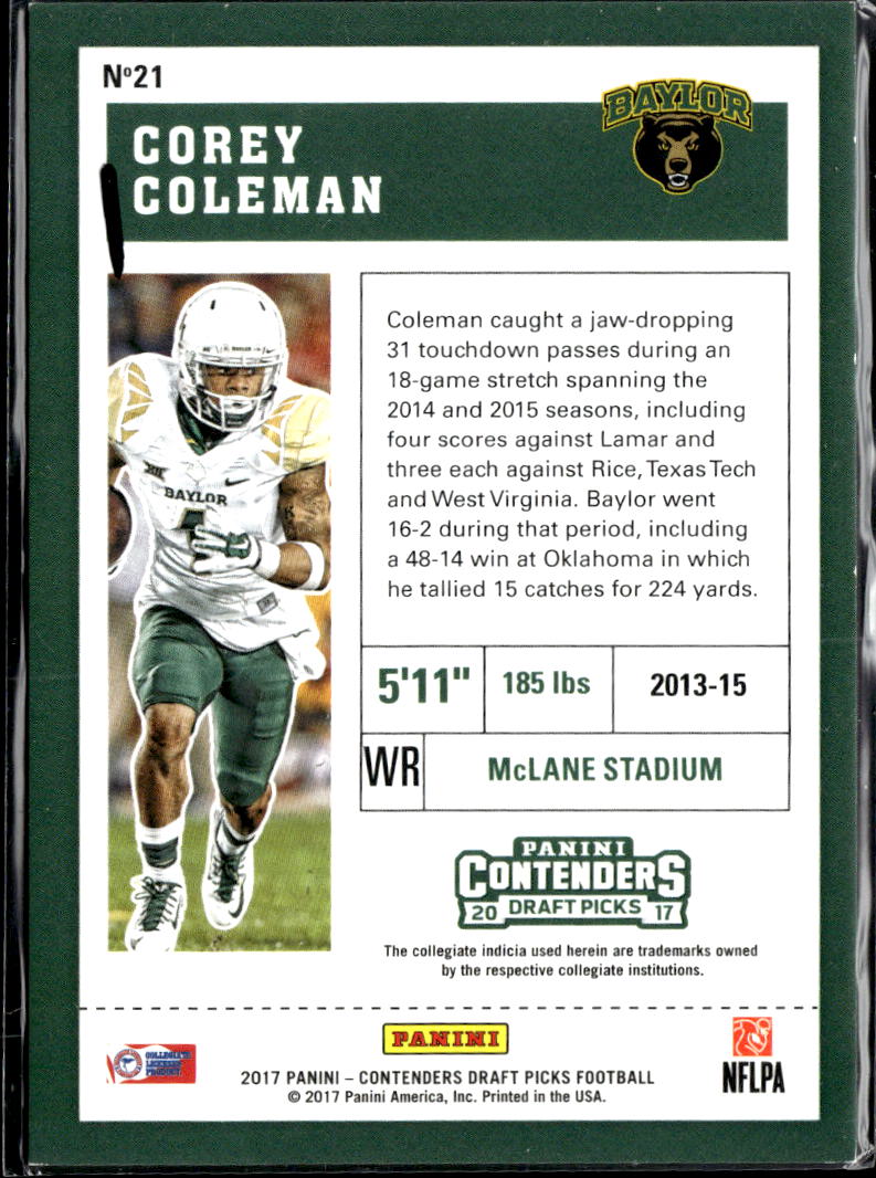 Corey Coleman 2017 Panini Contenders Draft Picks Bowl Ticket /99 Baylor Bears