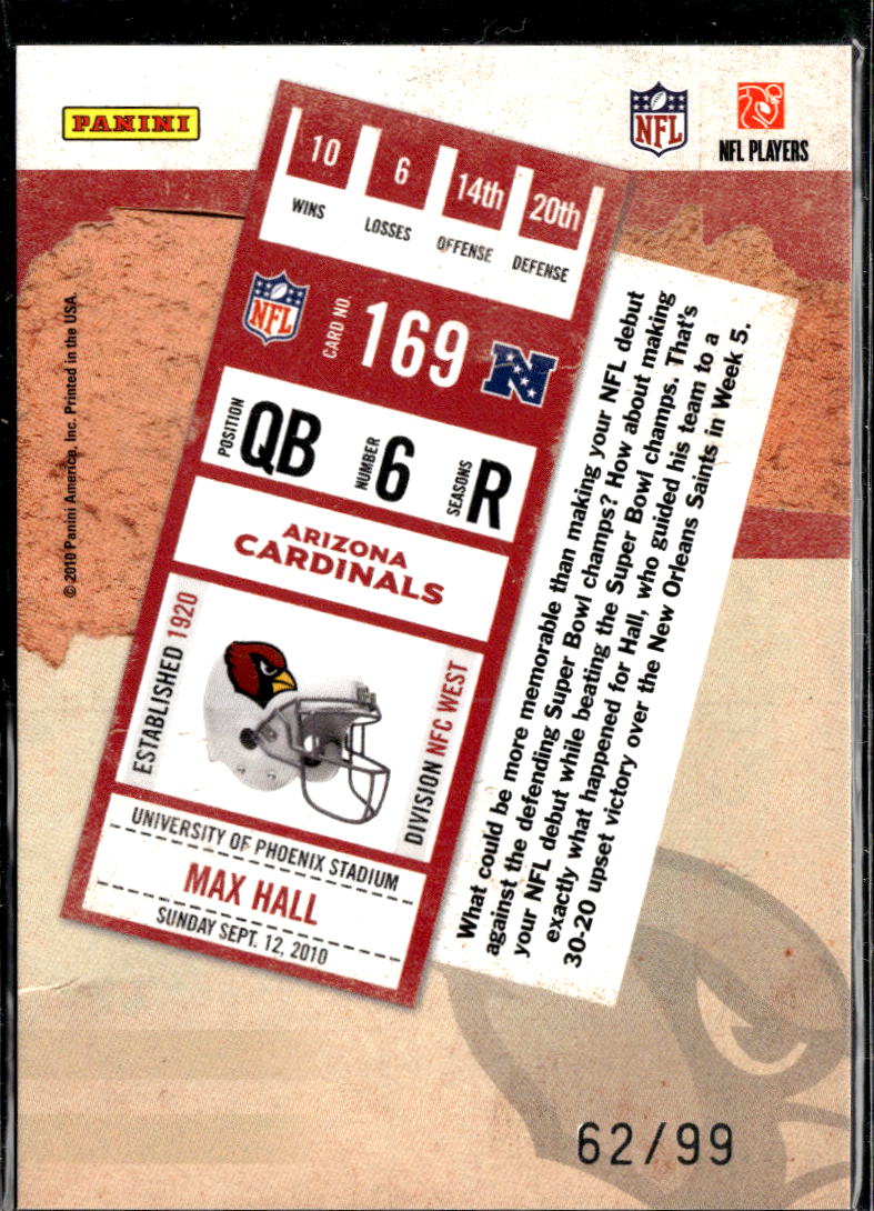 Max Hall 2010 Playoff Contenders Ticket RC 62/99 Arizona Cardinals