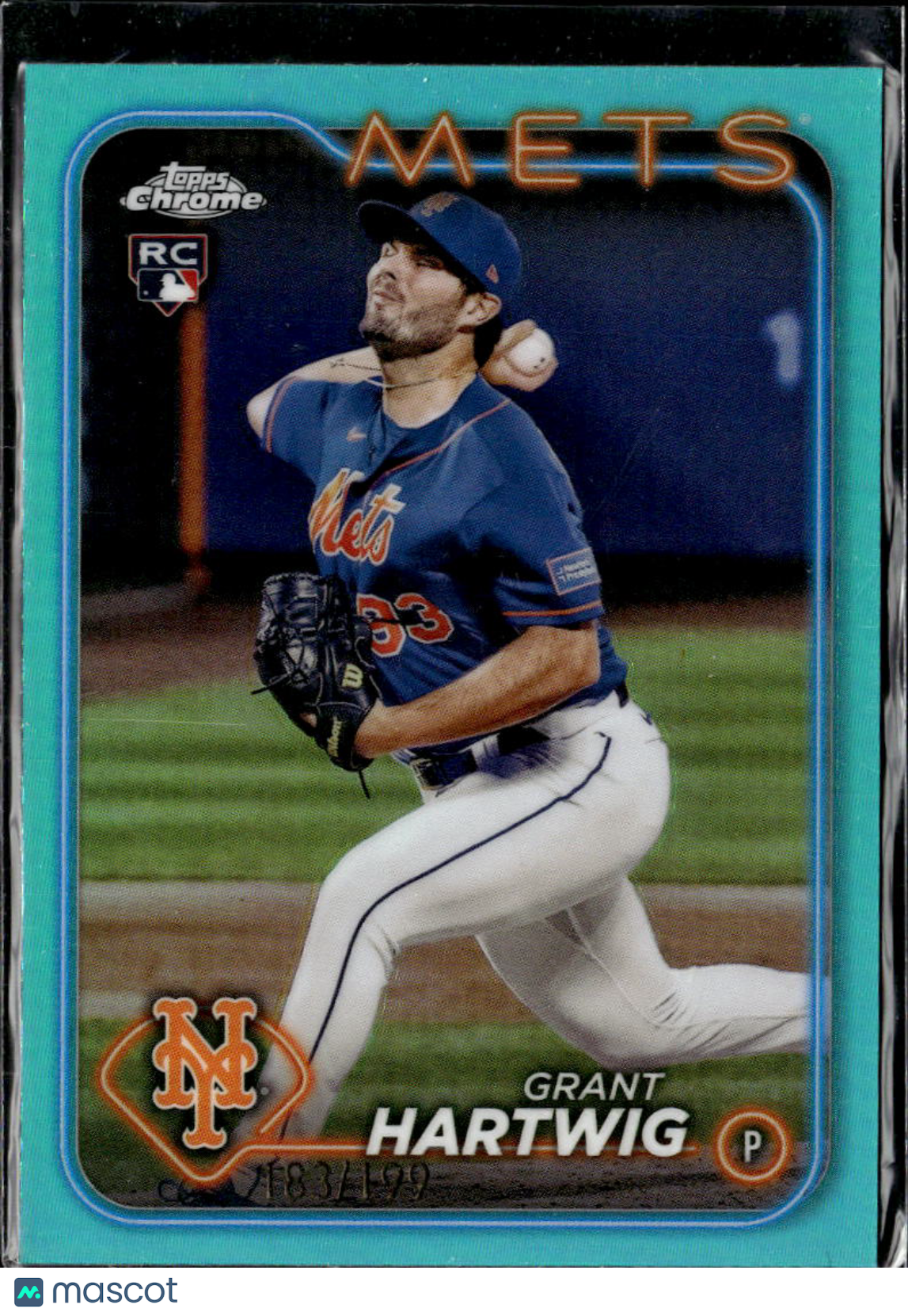 Grant Hartwig 2024 Topps Chrome RC Aqua Refractor /199 New York Mets