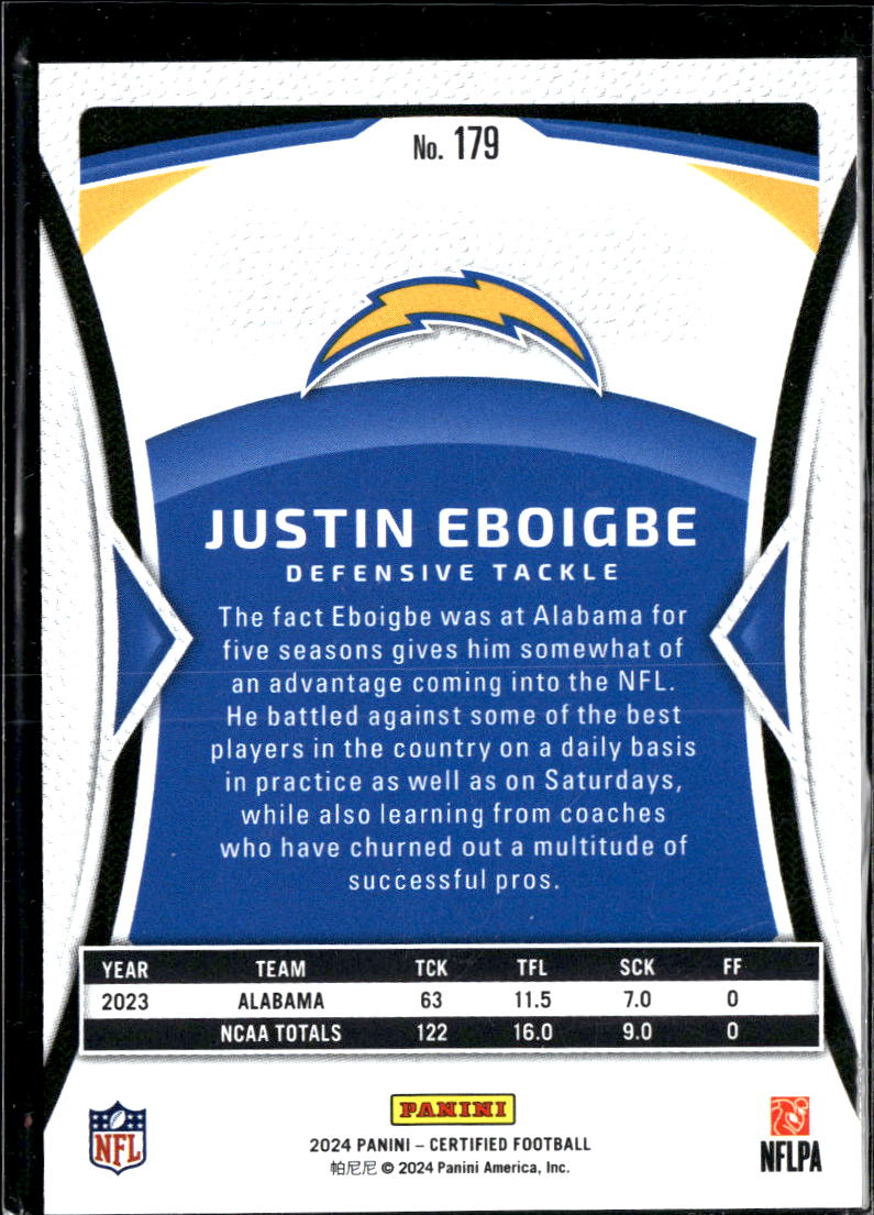 Justin Eboigbe 2024 Certified Mirror Silver Rookie RC /350 Los Angeles Chargers