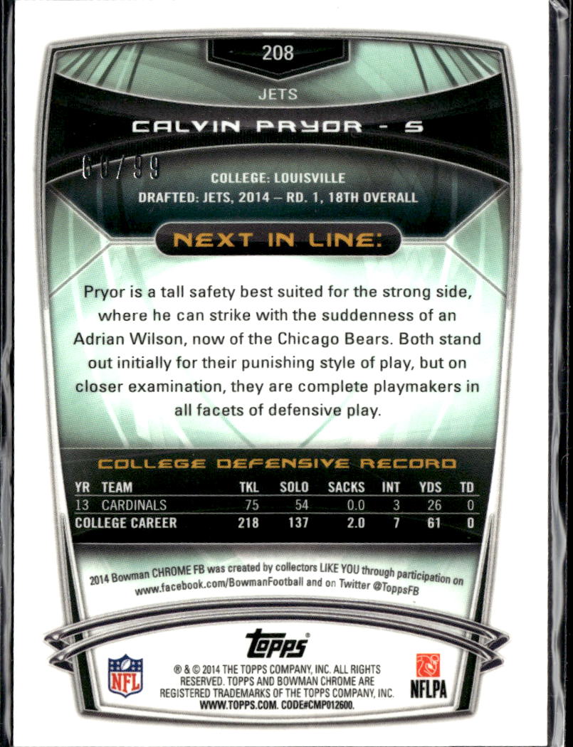 Calvin Pryor 2014 Bowman Chrome RC Bubbles Refractor 60/99 New York Jets