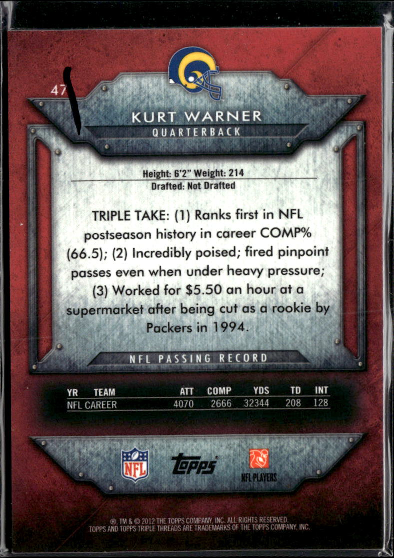 Kurt Warner 2012 Topps Triple Threads Red 612/989 St. Louis Rams