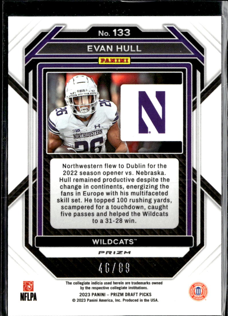 Evan Hull 2023 Prizm Draft RC Blue Finite 46/89 Northwestern Wildcats