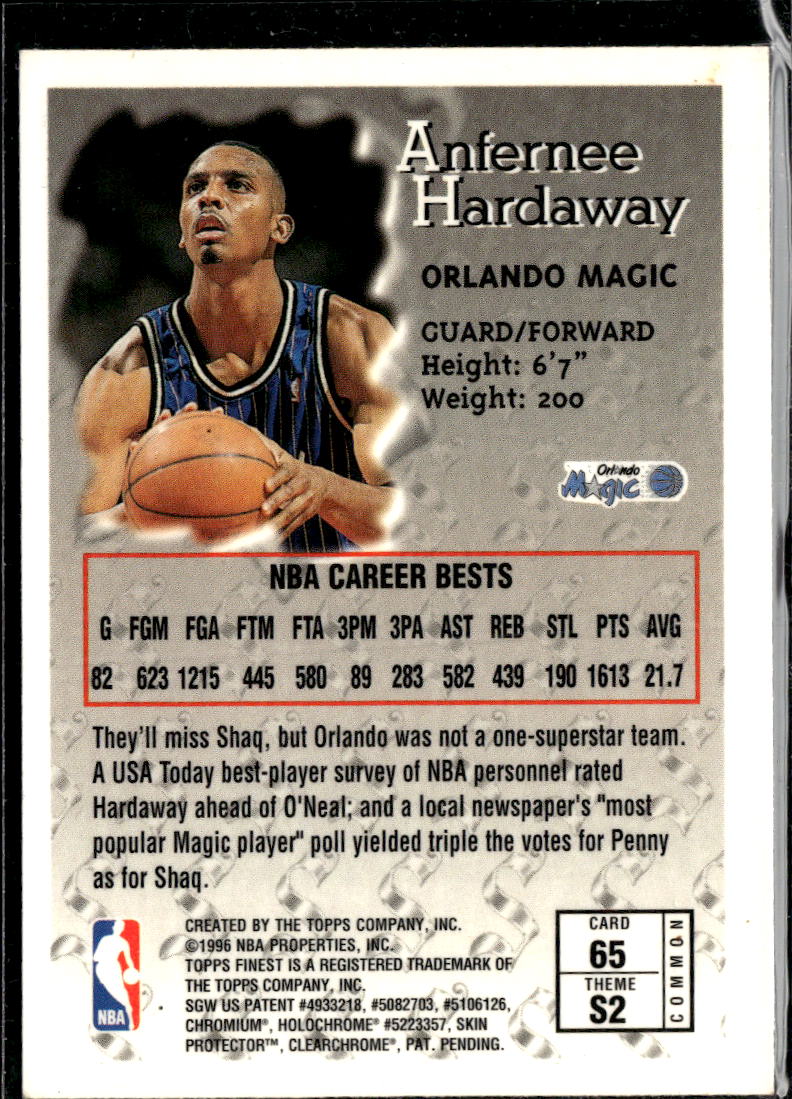 Anfernee Hardaway 1996 Topps Finest Sterling With Coating Orlando Magic