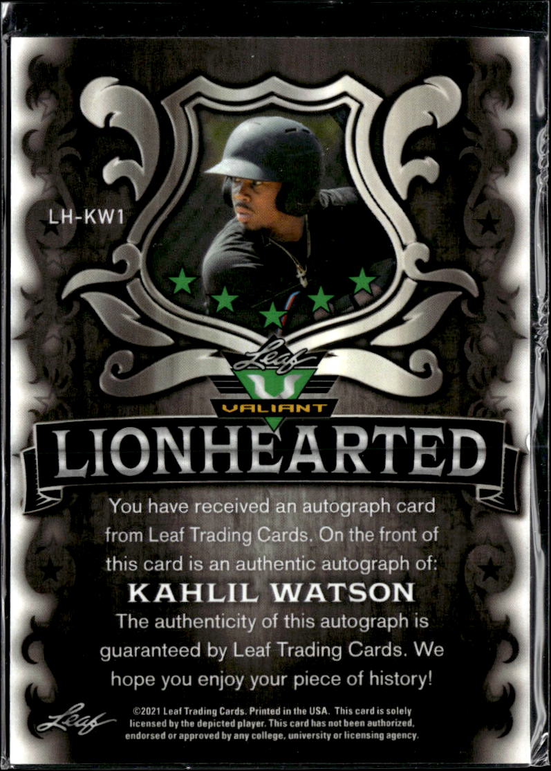 Kahlil Watson 2021 Leaf Valiant Lionhearted Auto Autograph Green Guardians