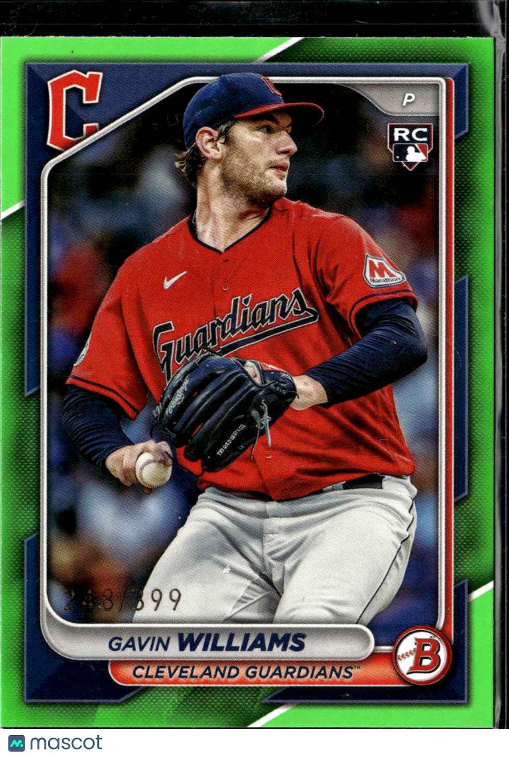 Gavin Williams 2024 Bowman RC Rookie Green /399 Cleveland Guardians