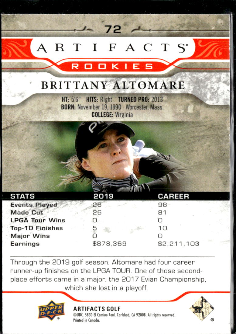 Brittany Altomare 2020 Upper Deck Artifacts Golf Rookie RC