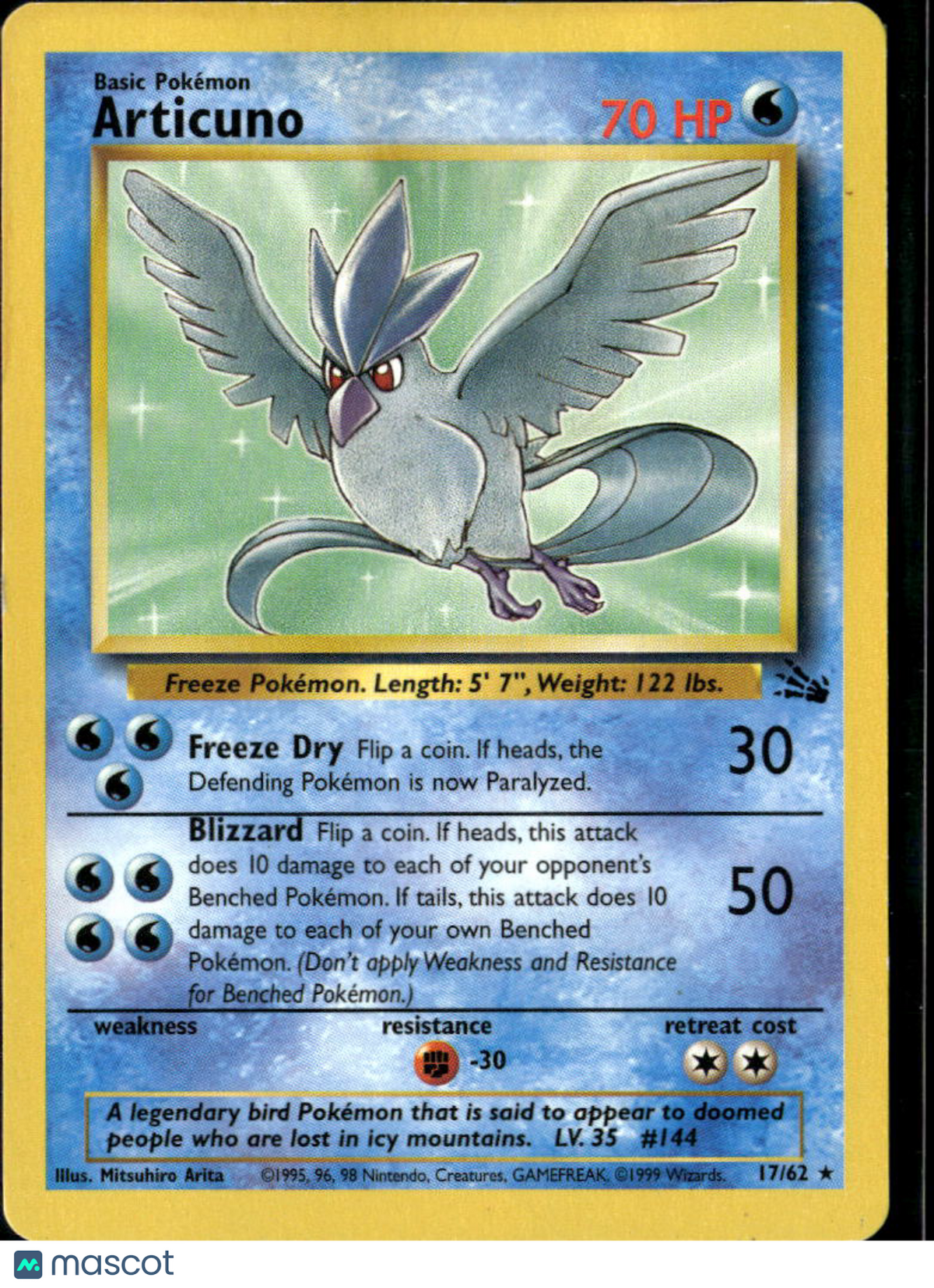 Articuno 1999 Fossil Rare #17/62